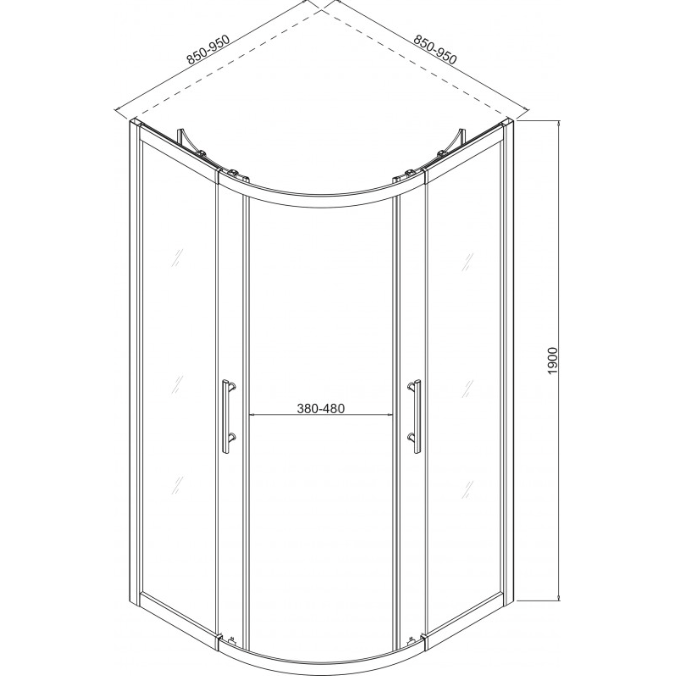Καμπίνα Ντουζιέρας Οβάλ (R550) Χρωμέ 85-95x85-95x190cm Interceramic, Κρύσταλλο 5mm Nano-Clear
